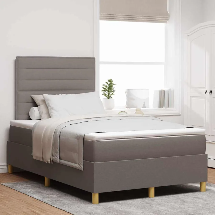 Lit à ressort LED avec matelas Taupe 120 x 190 cm tissu