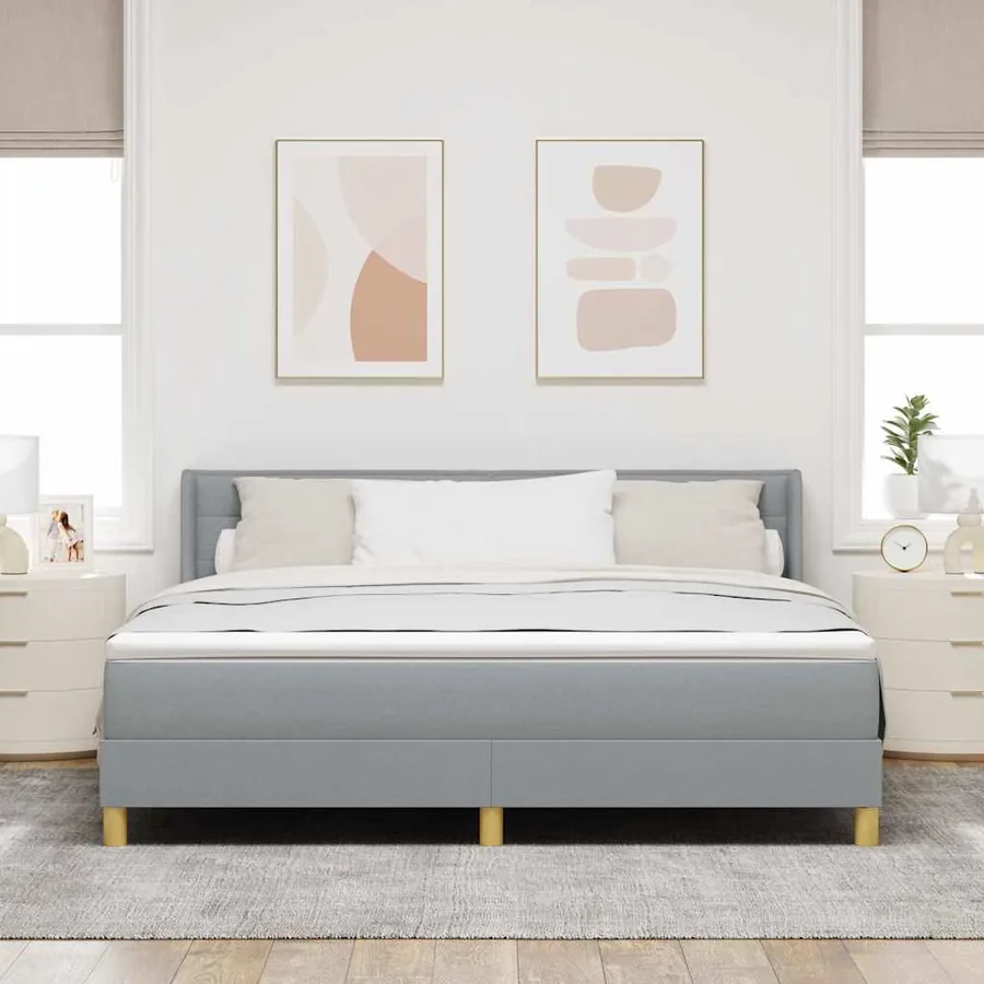 Lit à ressorts avec matelas Gris clair 200 x 180 cm tissu