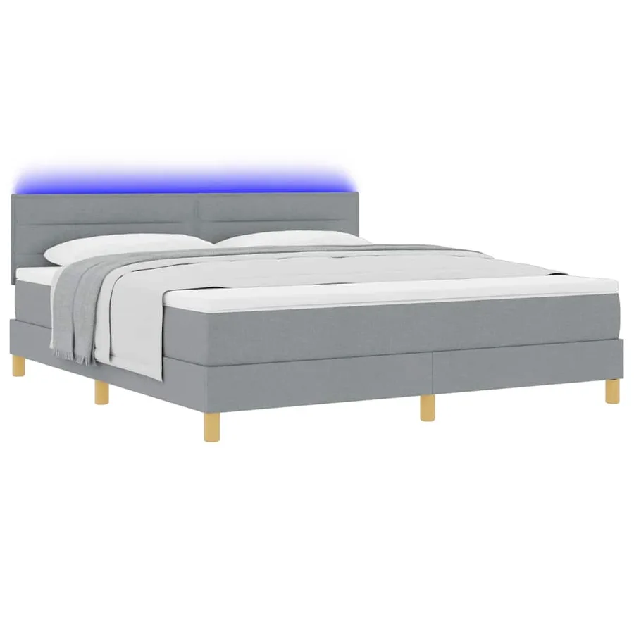 Lit à ressort LED avec coussin Gris clair 180 x 200 cm tissu - 3