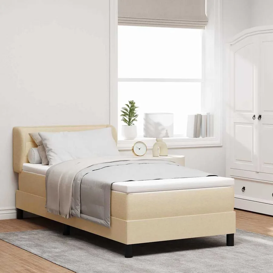 Lit à ressorts avec matelas Crème 90 x 200 cm tissu