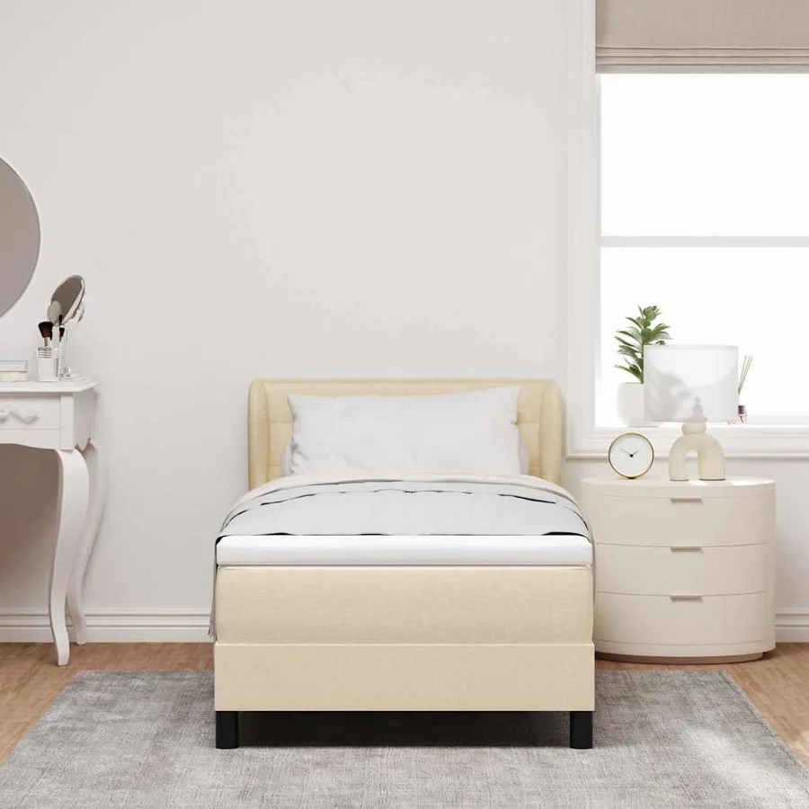 Lit à ressorts avec matelas Crème 90 x 200 cm tissu - 3