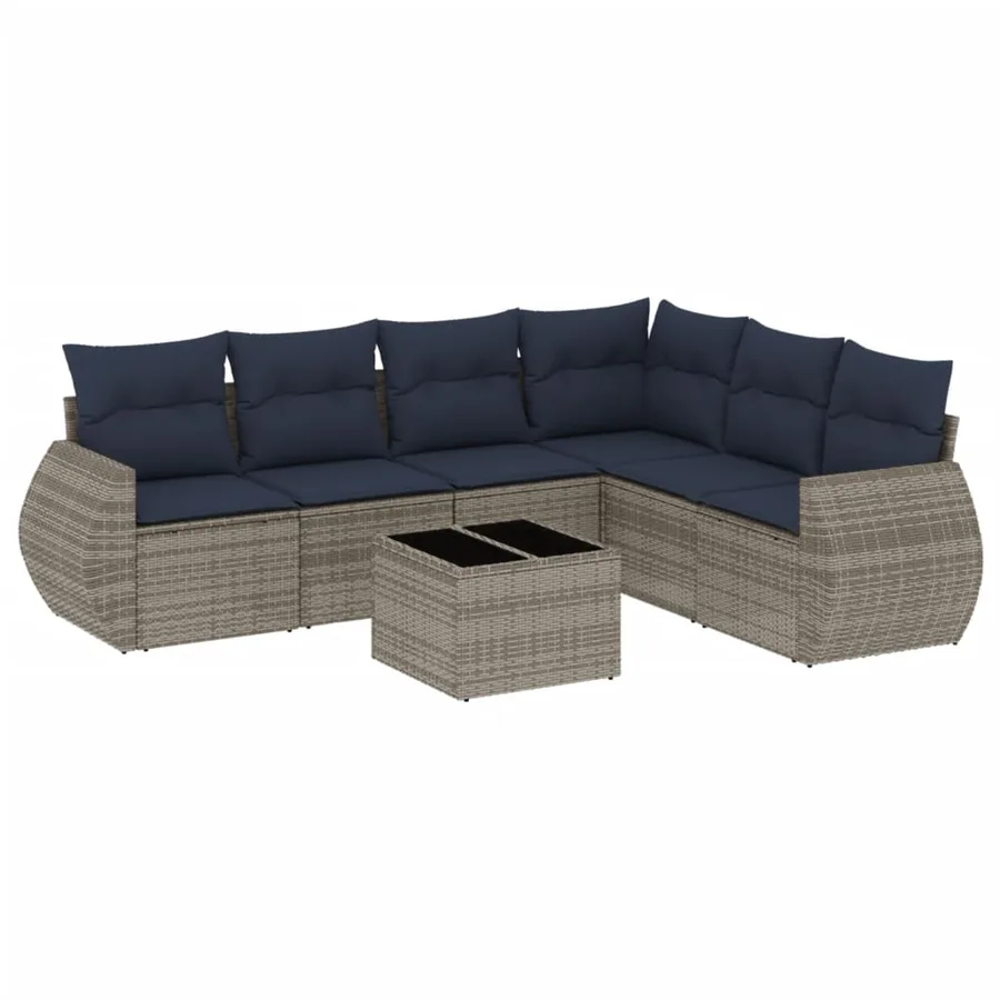 Ensemble de canapé de jardin 7 pcs avec coussins gris résine tressée - 2