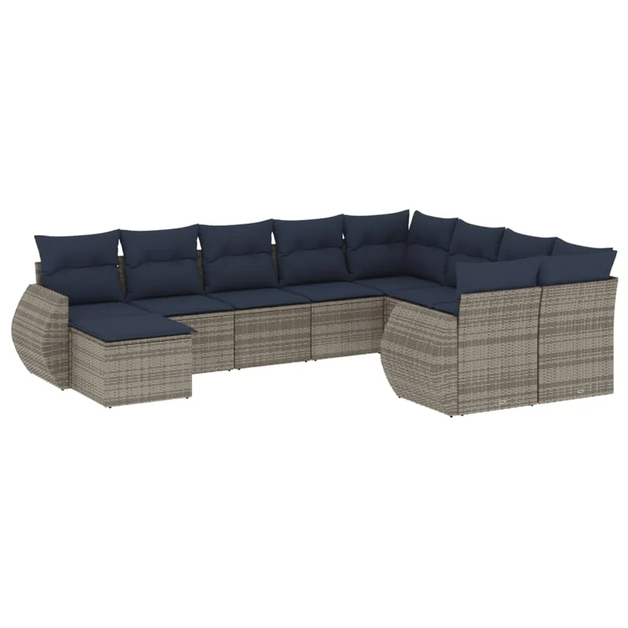 Ensemble de canapé de jardin 10 pcs avec coussins gris résine tressée - 2