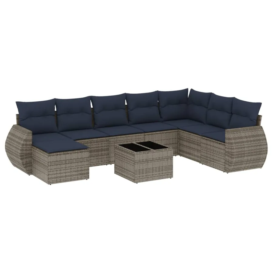 Ensemble de canapé de jardin 9 pcs avec coussins gris résine tressée - 2