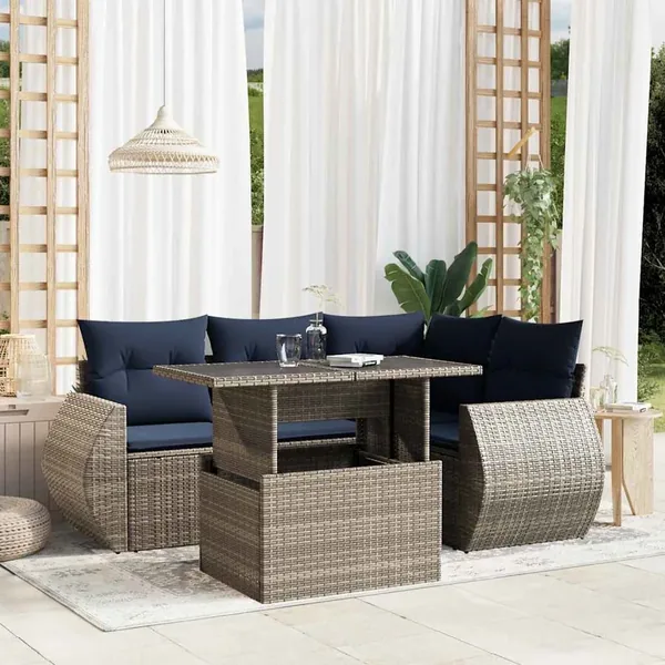 Ensemble de canapé de jardin 5 pcs avec coussins gris résine tressée
