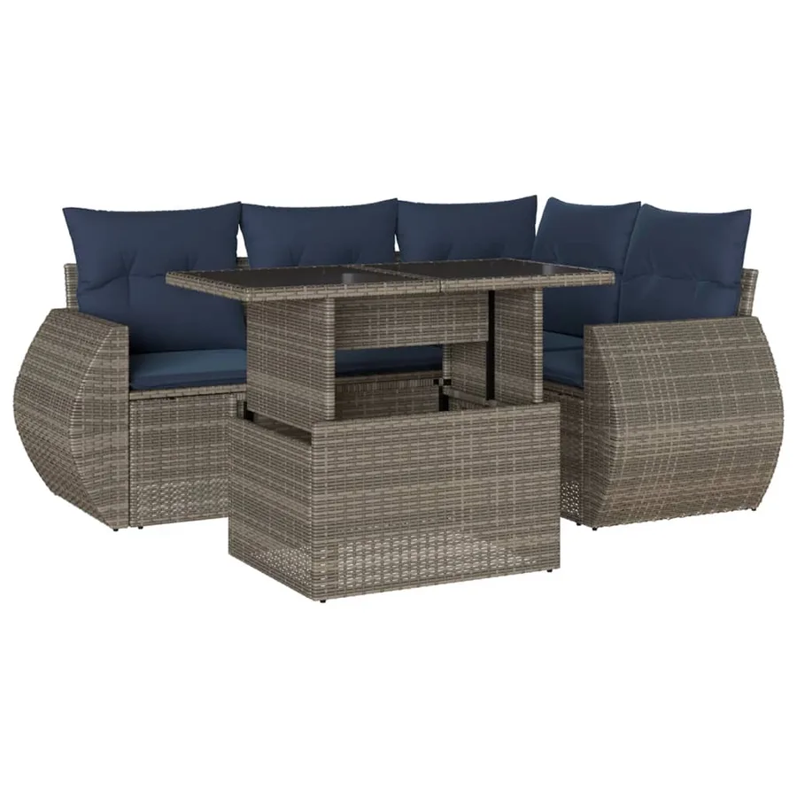 Ensemble de canapé de jardin 5 pcs avec coussins gris résine tressée - 2