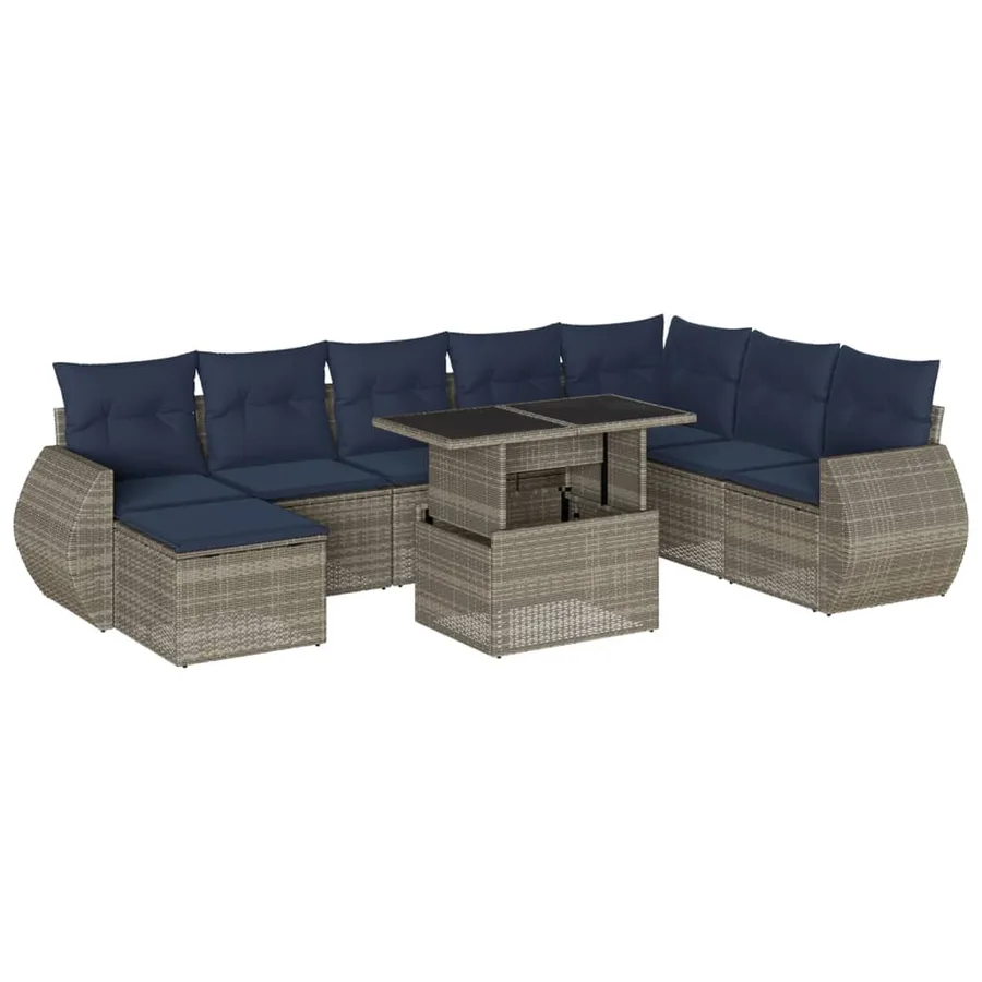 Ensemble de canapé de jardin 9 pcs avec coussins gris résine tressée - 2