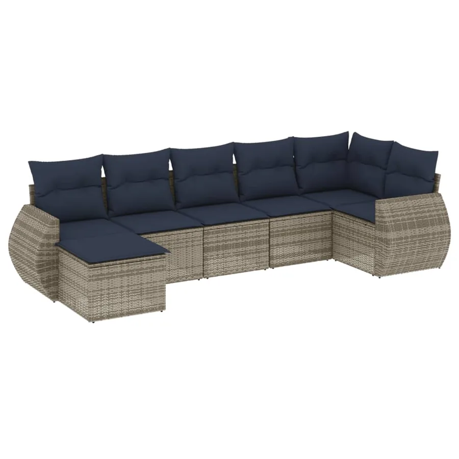 Ensemble de canapé de jardin 7 pcs avec coussins gris résine tressée - 2