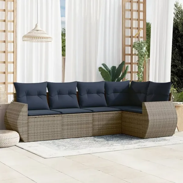 Ensemble de canapé de jardin 5 pcs avec coussins gris résine tressée
