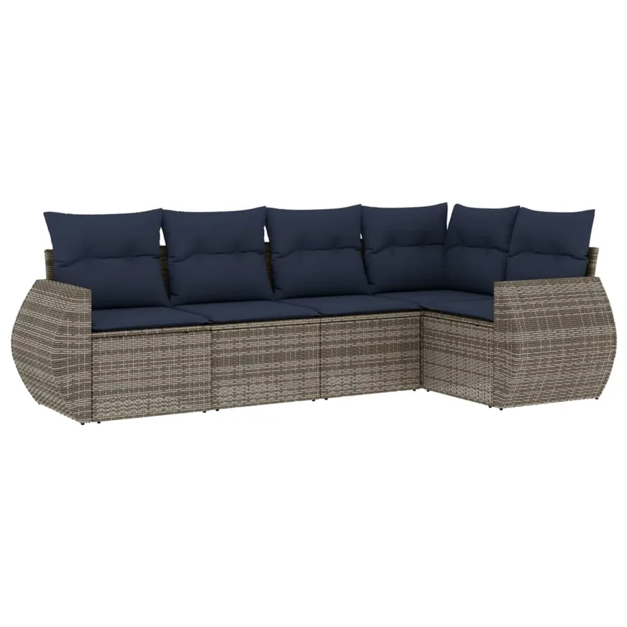 Ensemble de canapé de jardin 5 pcs avec coussins gris résine tressée - 2