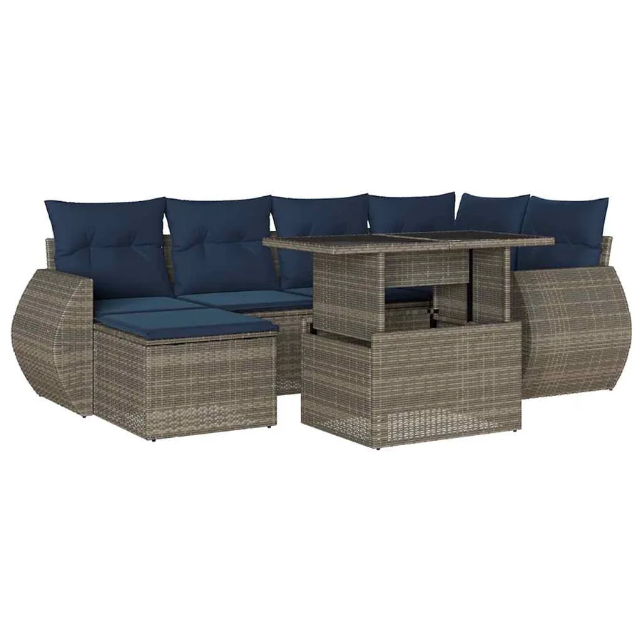 Ensemble de canapé de jardin 7 pcs avec coussins gris résine tressée - 2