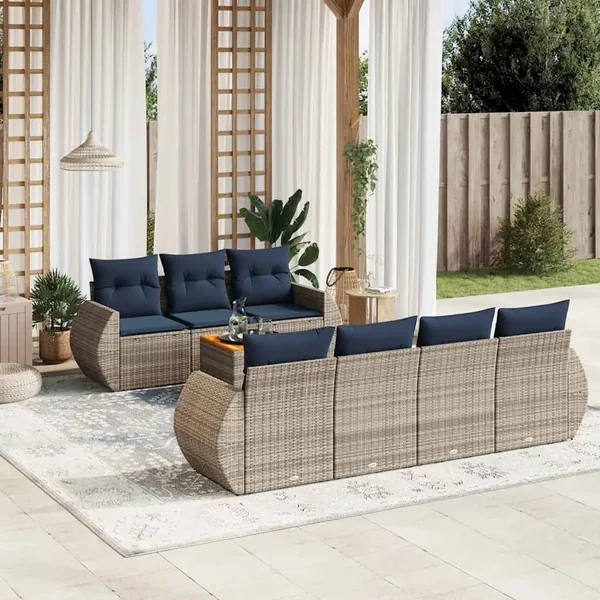Ensemble de canapé de jardin 8 pcs avec coussins gris résine tressée