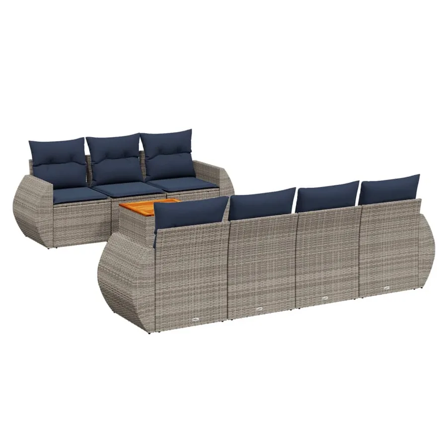 Ensemble de canapé de jardin 8 pcs avec coussins gris résine tressée - 2