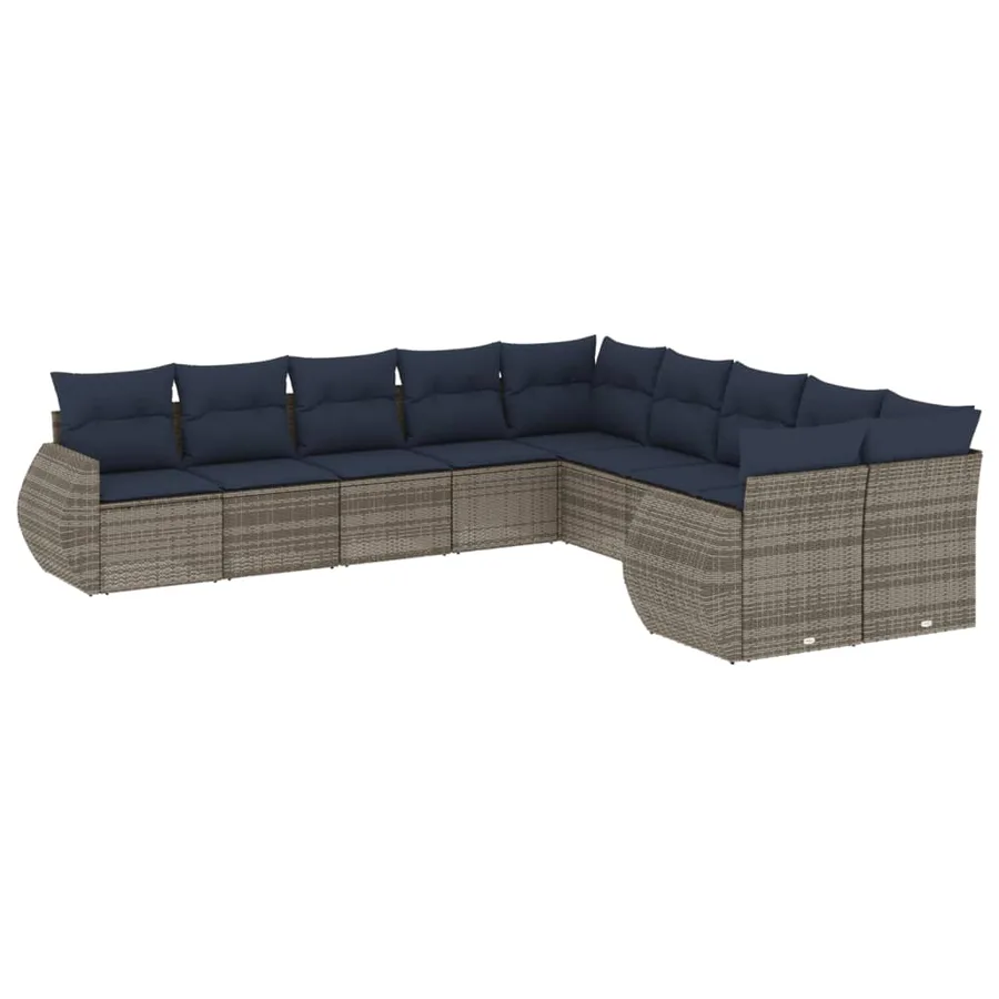 Ensemble de canapé de jardin 10 pcs avec coussins gris résine tressée - 2