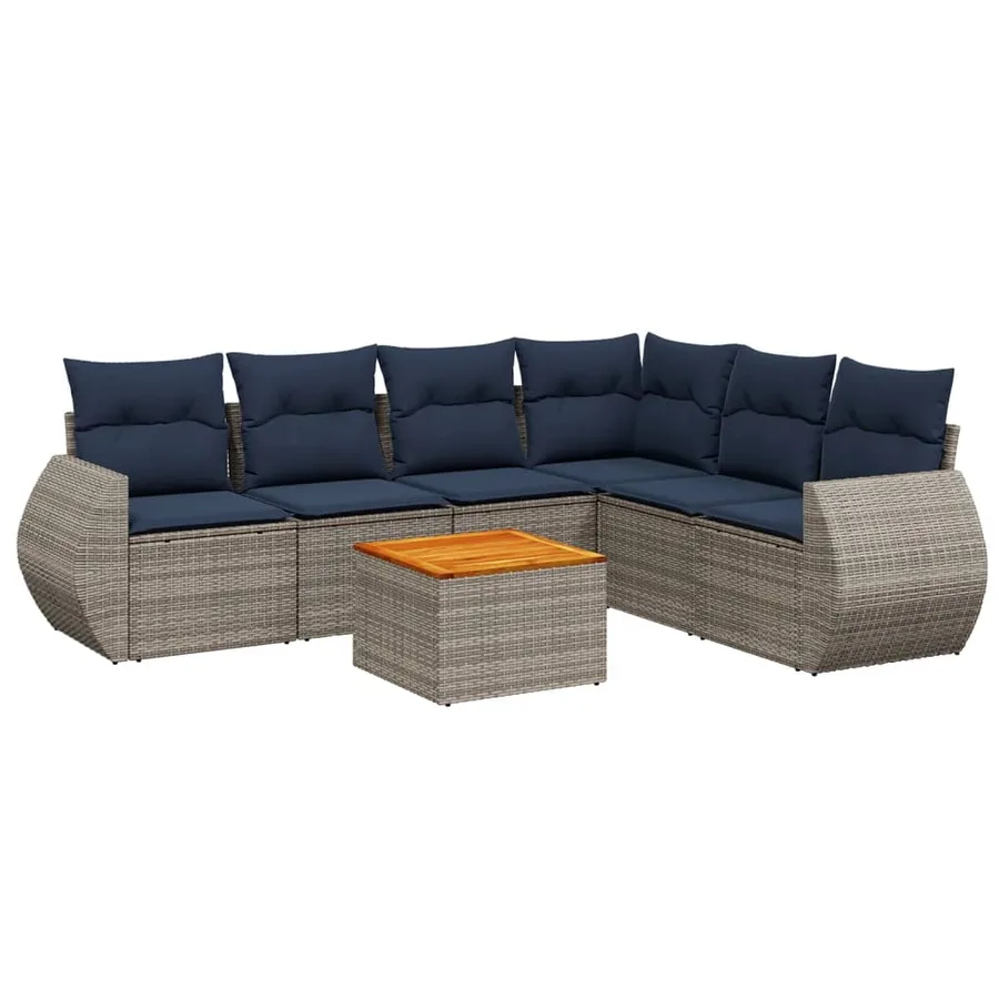 Ensemble de canapé de jardin 7 pcs avec coussins gris résine tressée - 2