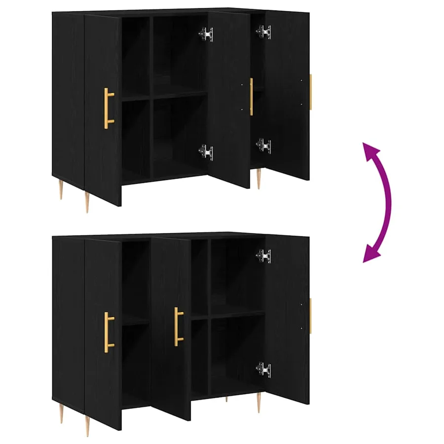 Buffet Chêne noir 90 x 34 x 80 cm Bois d'ingénierie - 11