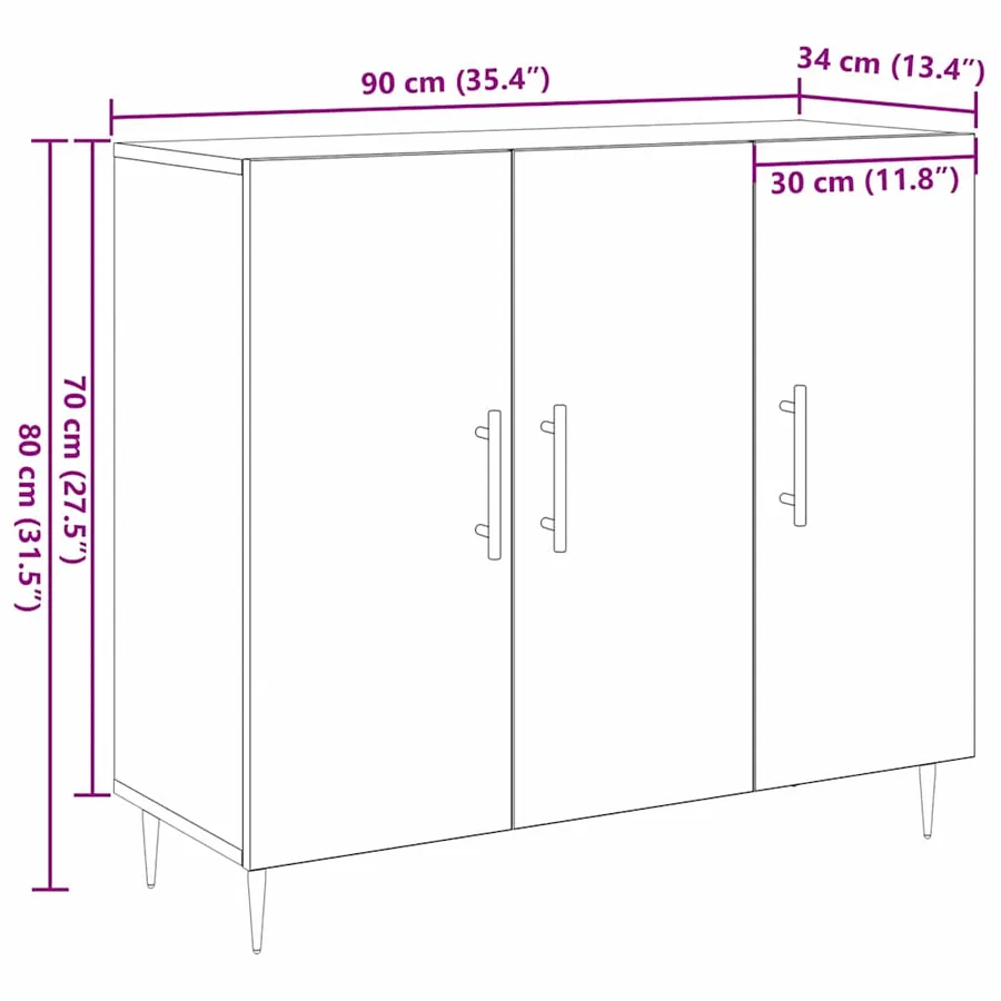 Buffet Chêne noir 90 x 34 x 80 cm Bois d'ingénierie - 13