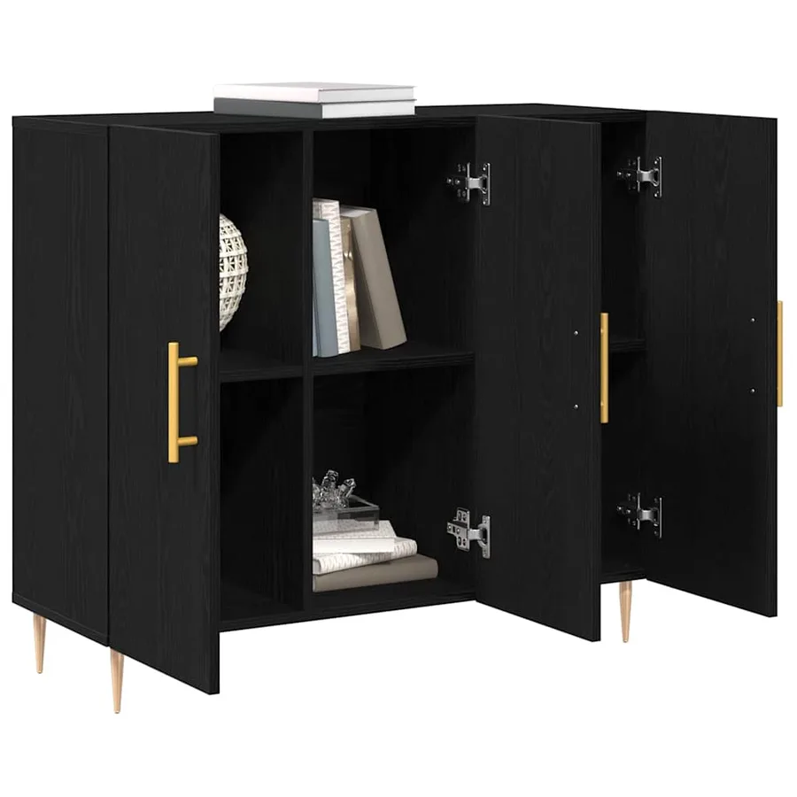 Buffet Chêne noir 90 x 34 x 80 cm Bois d'ingénierie - 3