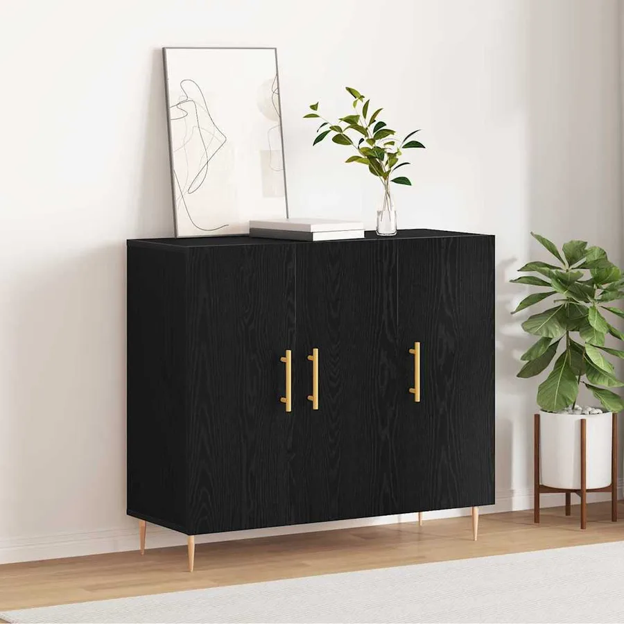 Buffet Chêne noir 90 x 34 x 80 cm Bois d'ingénierie - 4