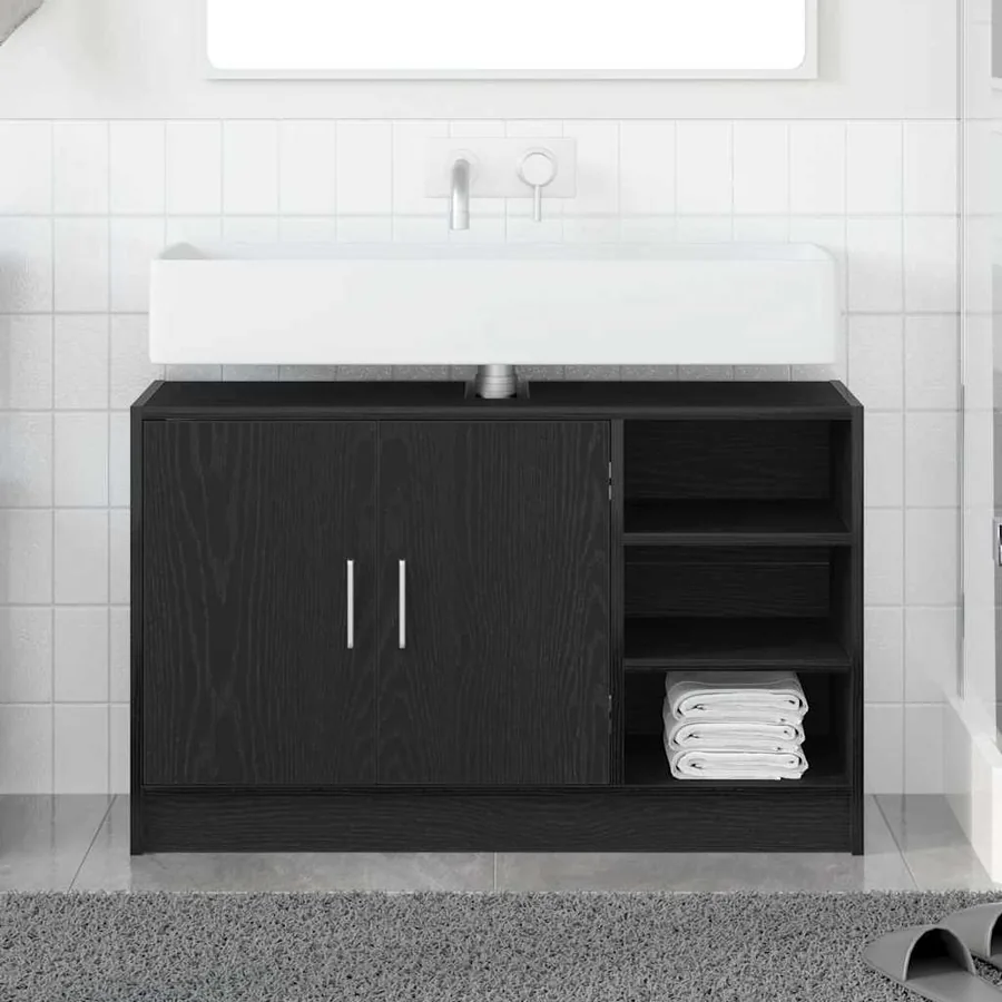 Cabinet de salle de bain avec porte Chêne noir 90 x 29 x 55 cm