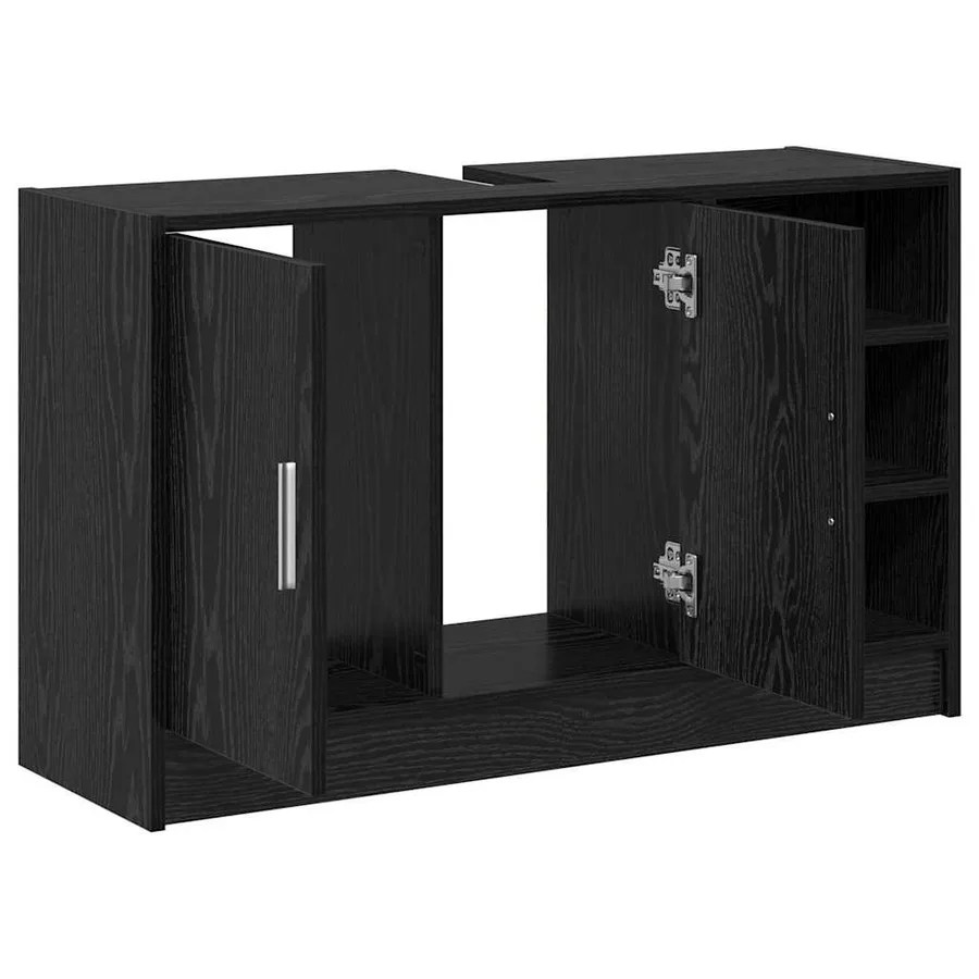 Cabinet de salle de bain avec porte Chêne noir 90 x 29 x 55 cm - 5