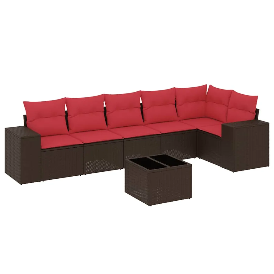 Ensemble de canapé de jardin 7 pcs avec coussins marron résine tressée - 2