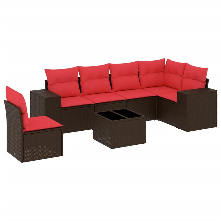 Ensemble de canapé de jardin 7 pcs avec coussins marron résine tressée - 2