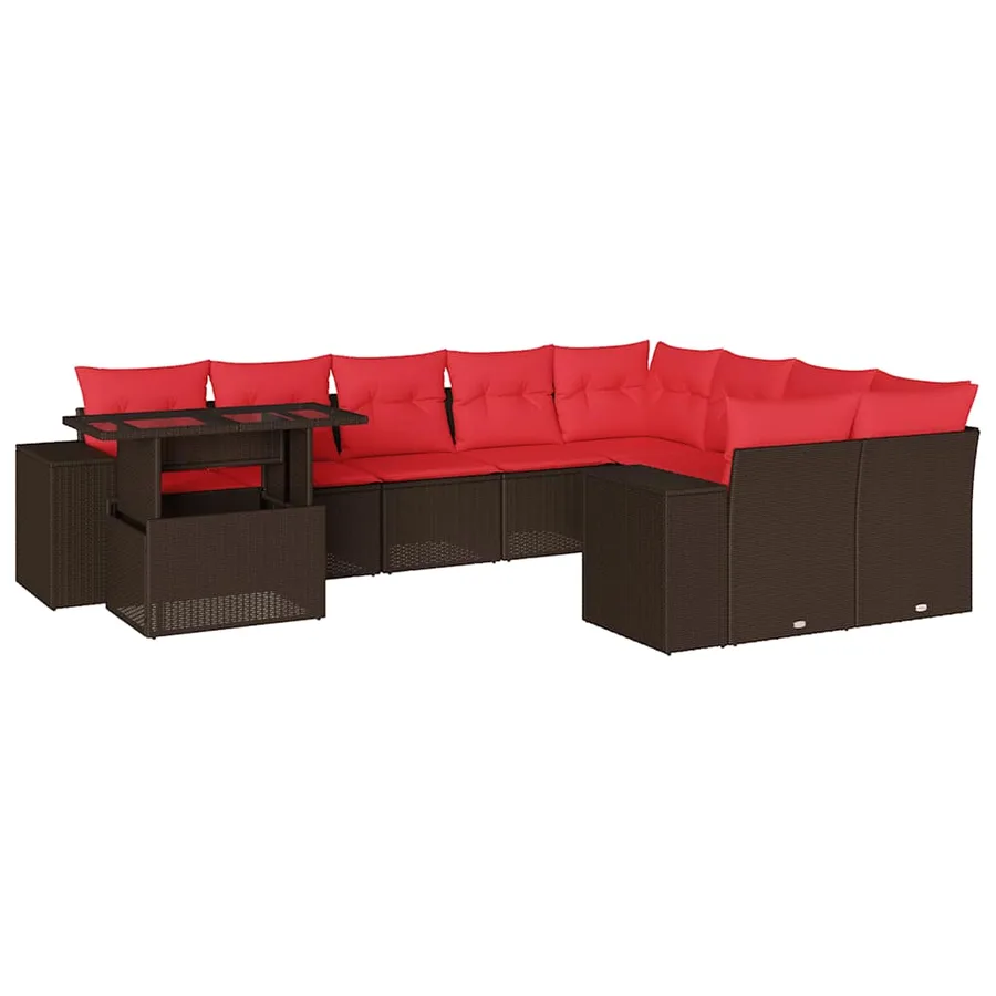 Ensemble de canapé de jardin 10 pcs avec coussins marron résine tressée - 2