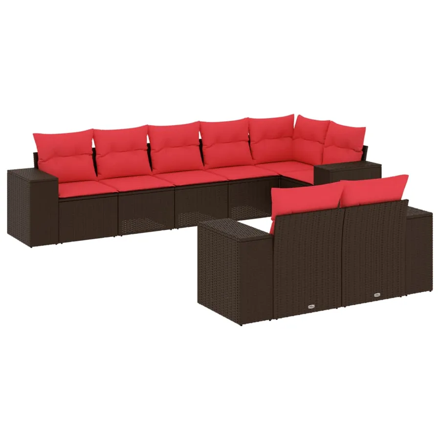 Ensemble de canapé de jardin 8 pcs avec coussins marron résine tressée - 2