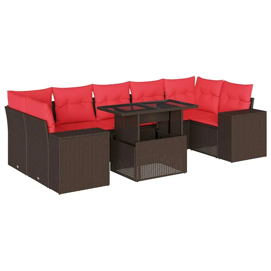 Ensemble de canapé de jardin 8 pcs avec coussins marron résine tressée - 2