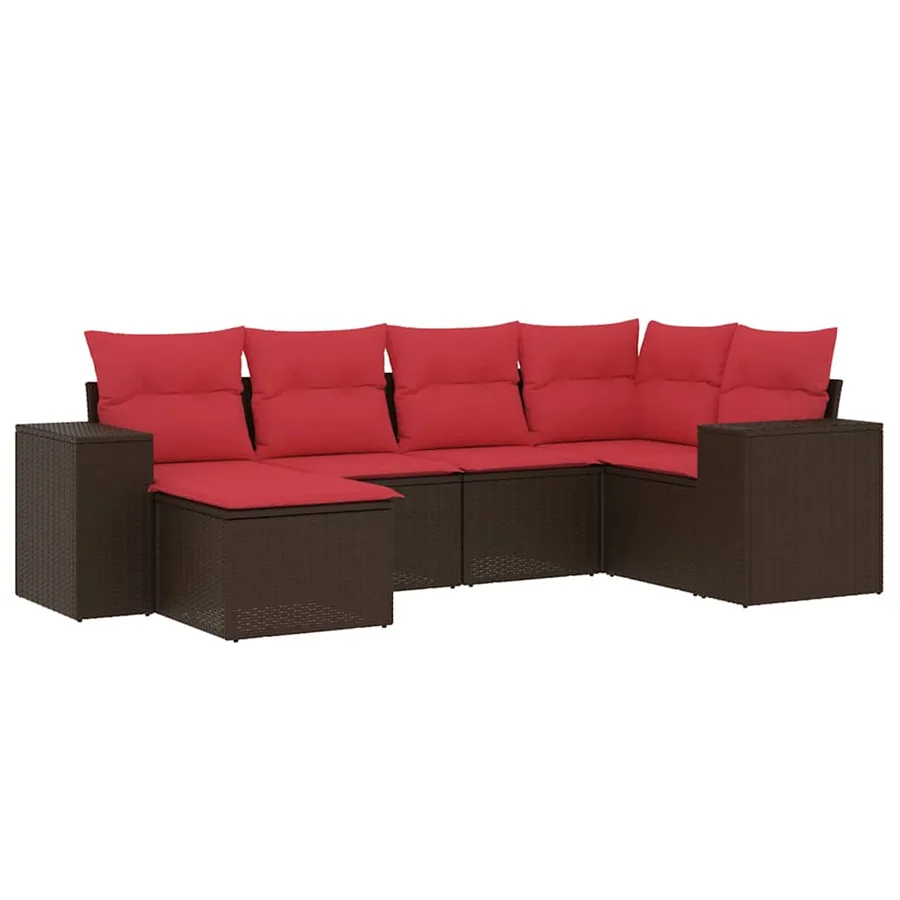 Ensemble de canapé de jardin 6 pcs avec coussins marron résine tressée - 2