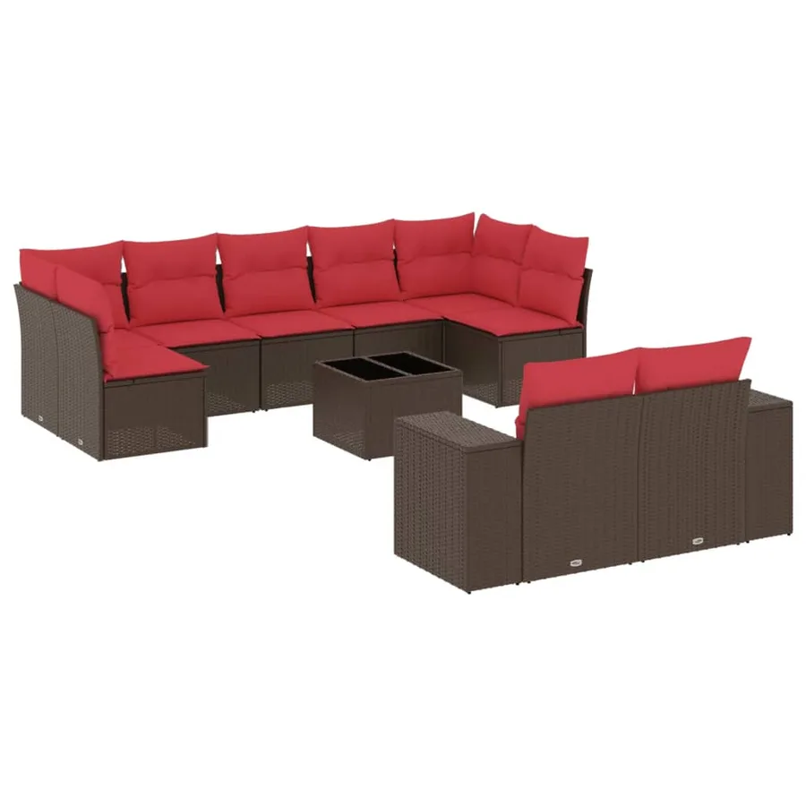 Ensemble de canapé de jardin 10 pcs avec coussins marron résine tressée - 2
