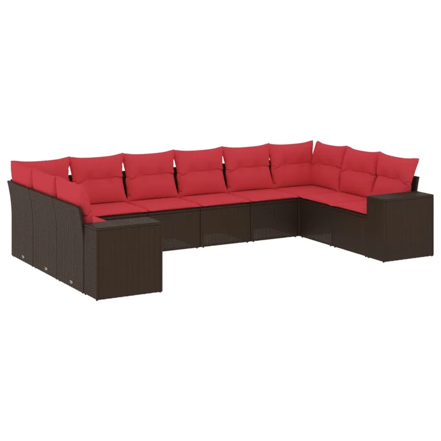 Ensemble de canapé de jardin 10 pcs avec coussins marron résine tressée - 2