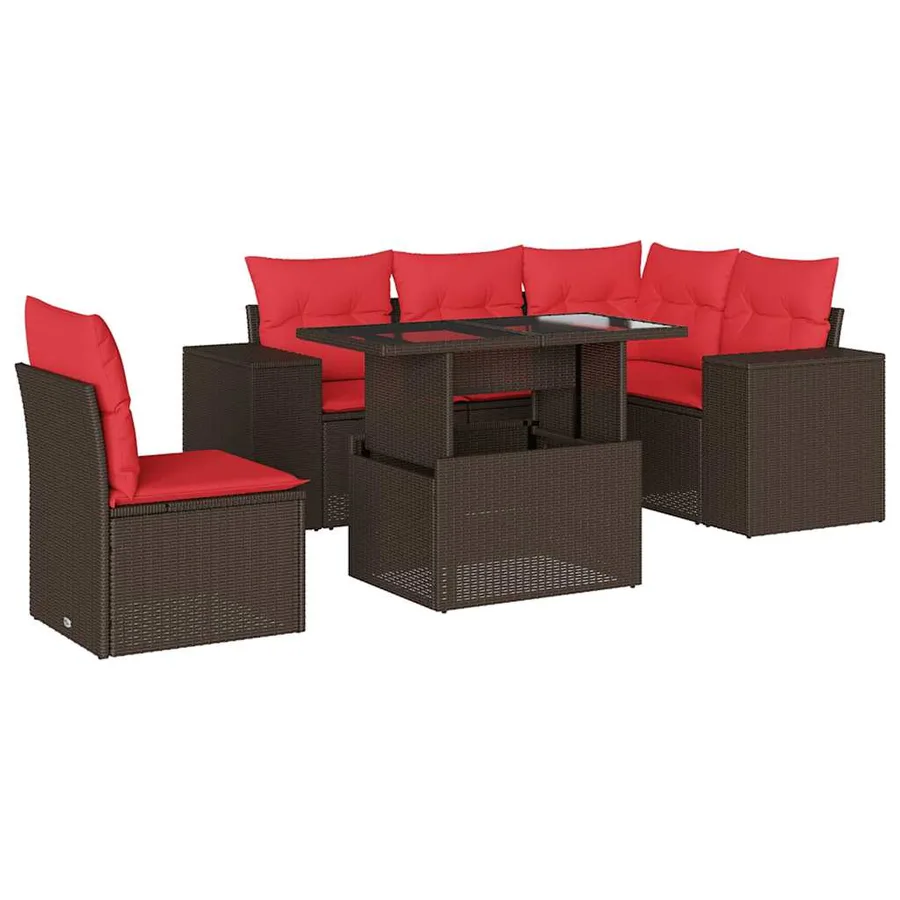 Ensemble de canapé de jardin 6 pcs avec coussins marron résine tressée - 2
