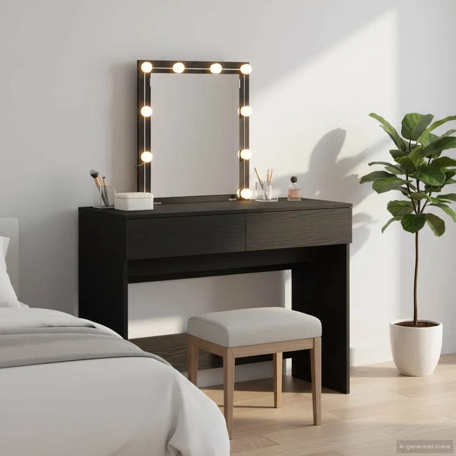 Table de Toilette avec tiroir Chêne noir 100 x 40 x 130 cm