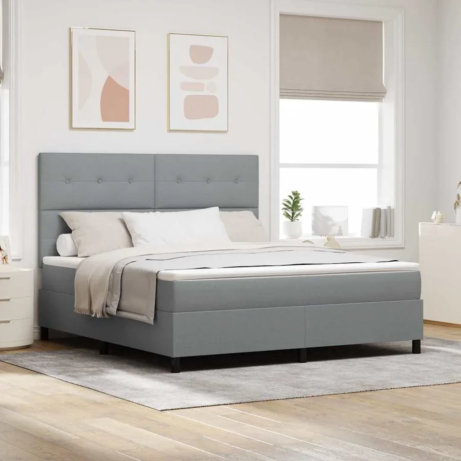 Lit à ressorts avec bandes LED Gris clair 180 x 200 cm tissu