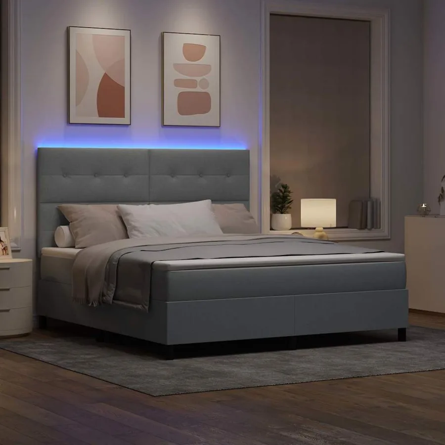 Lit à ressorts avec bandes LED Gris clair 180 x 200 cm tissu - 5