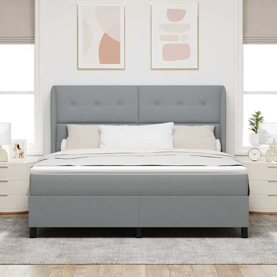 Lit à ressorts avec tête de lit Gris clair 180 x 200 cm tissu - 3