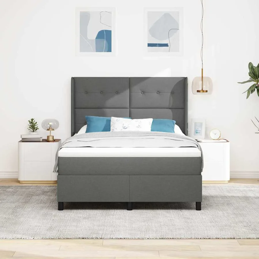 Lit à ressorts avec coussin Gris foncé 200 x 160 cm tissu - 3