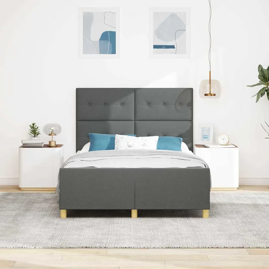 Cadre de lit avec tête de lit Gris foncé 160 x 200 cm tissu - 3
