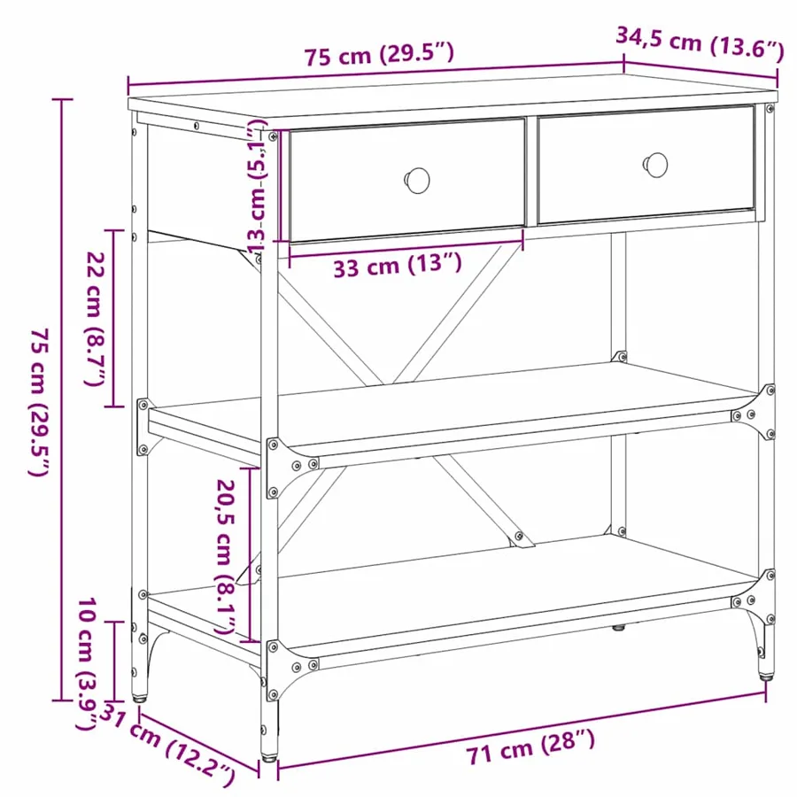 Table console Marron 75 x 34,5 x 75 cm bois - 12