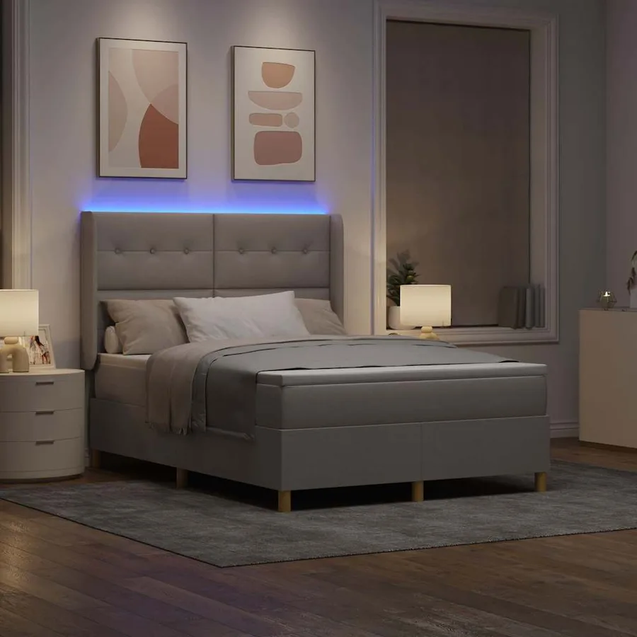 Lit à ressorts avec bandes LED Taupe 160 x 200 cm tissu - 5