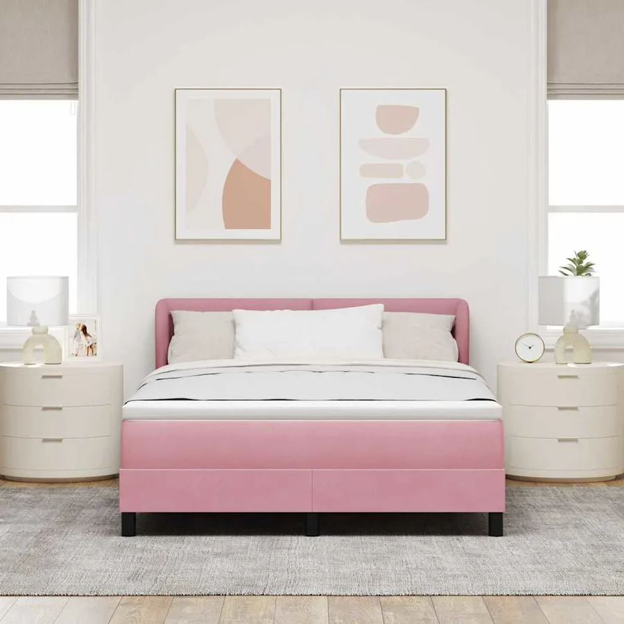 Lit à ressorts avec tête de lit Rose 140 x 200 cm Velours - 3