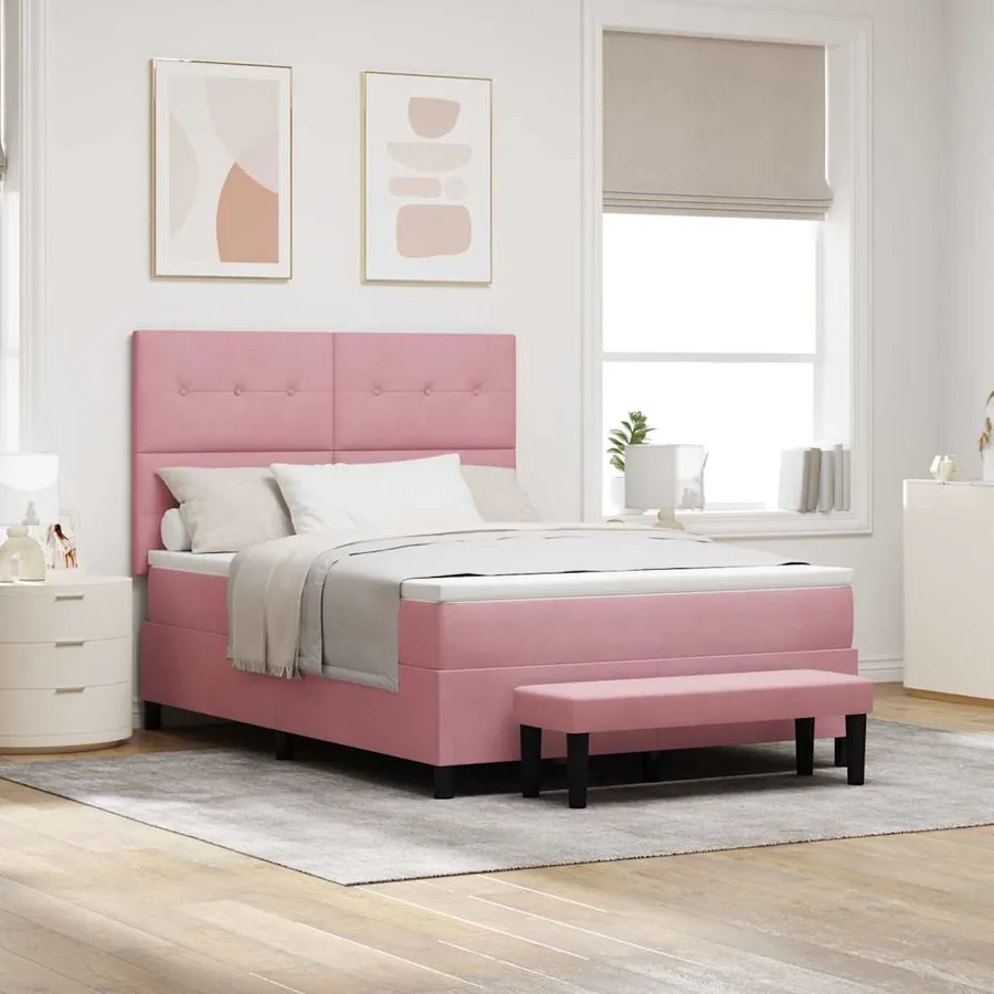 Lit à ressorts avec coussin Rose 190 x 140 cm Velours