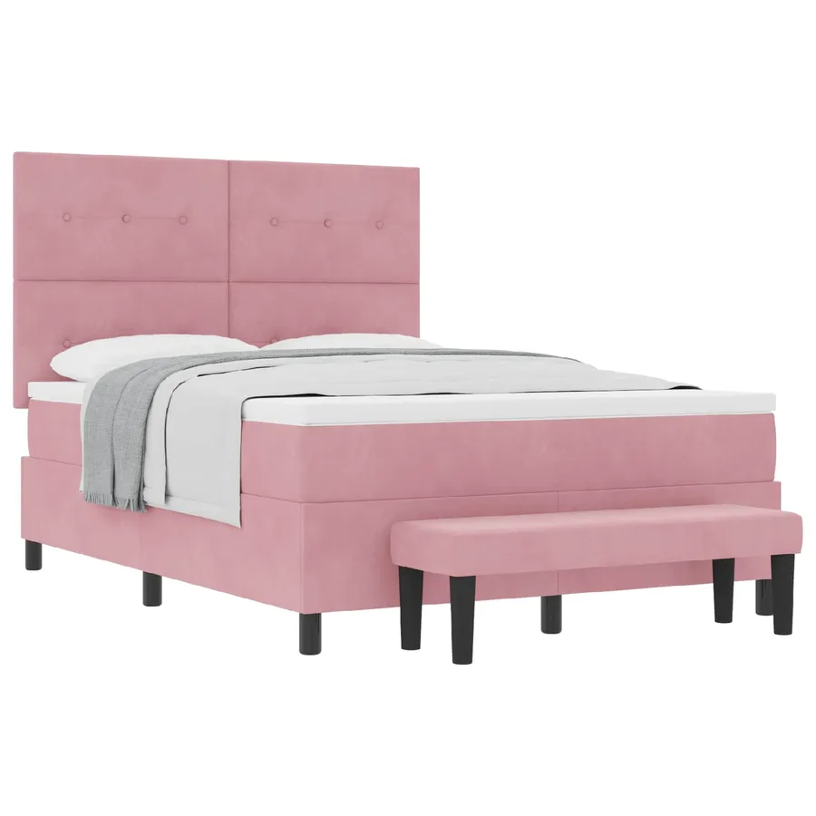Lit à ressorts avec coussin Rose 190 x 140 cm Velours - 2