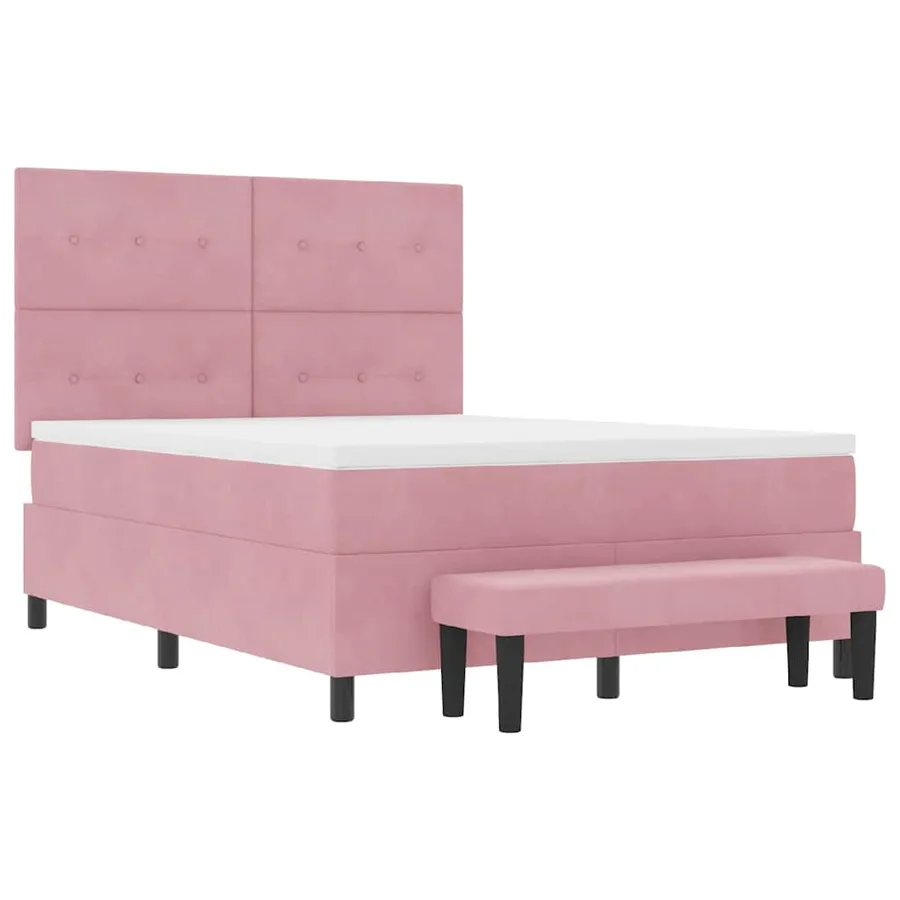 Lit à ressorts avec coussin Rose 190 x 140 cm Velours - 7