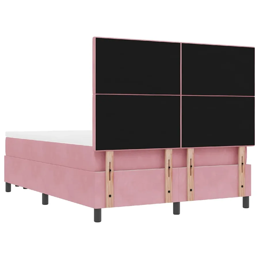 Lit à ressorts avec coussin Rose 190 x 140 cm Velours - 8