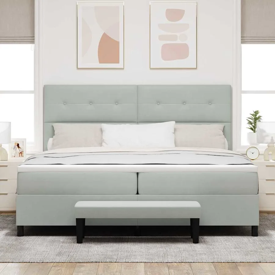 Lit à ressorts avec tête de lit Gris clair 200 x 200 cm Velours - 3