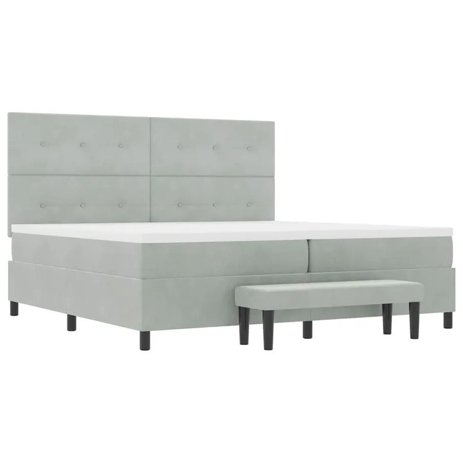 Lit à ressorts avec tête de lit Gris clair 200 x 200 cm Velours - 6