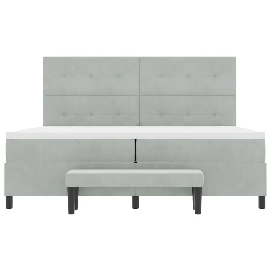 Lit à ressorts avec tête de lit Gris clair 200 x 200 cm Velours - 7